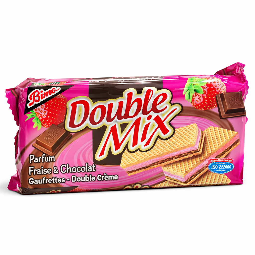 Gaufrettes Bimo Double Mix Fraise & Chocolat – Biscuit croustillant à double crème