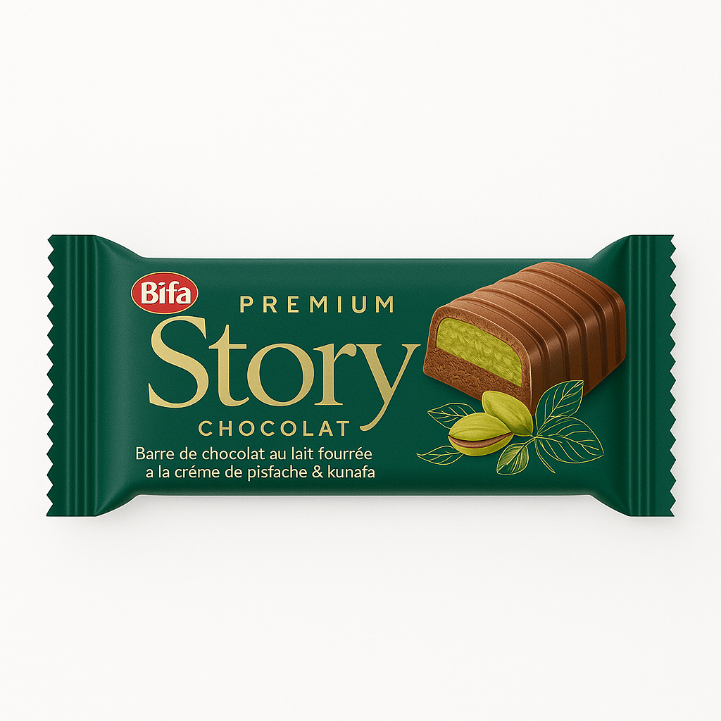 Barre STORY Pistache & Kunafa BIFA 37 g – Chocolat au lait fourré