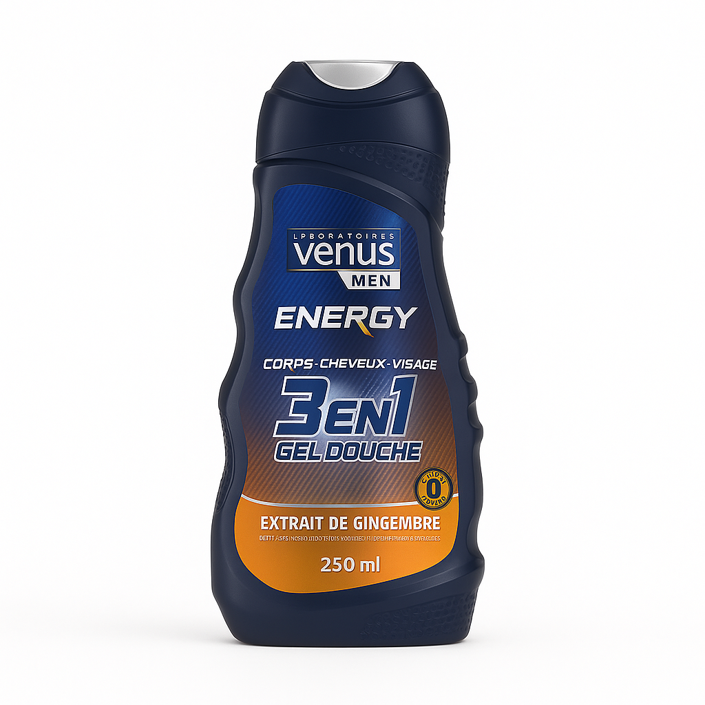Gel Douche Homme Vénus Energy Gingembre 250 ml – Corps, Visage & Cheveux