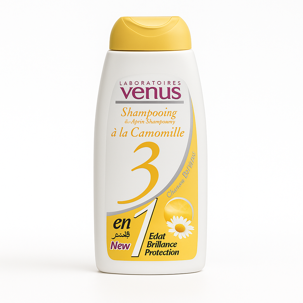 Shampoing Vénus 3 en 1 Camomille 250 ml – Cheveux Châtains & Cheveux Secs