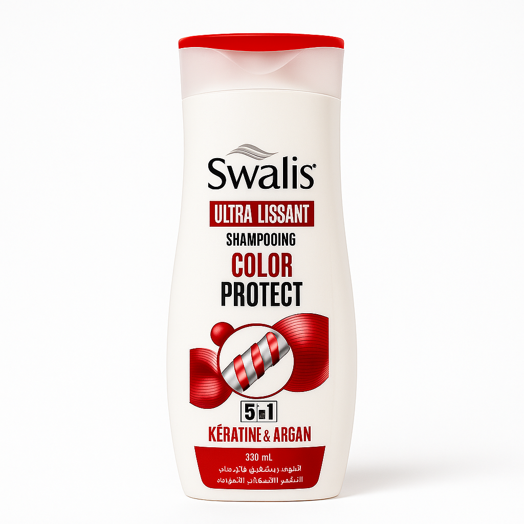 Shampooing Swalis Ultra Lissant Color Protect 5en1 Kératine & Huile d'Argan 330 ml