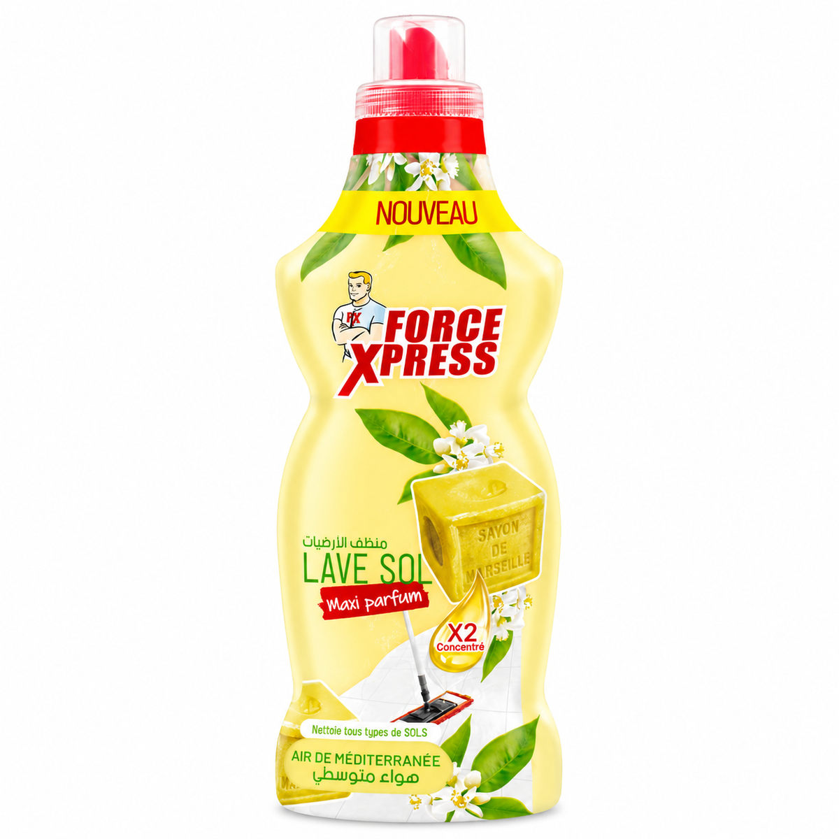Force Xpress Lave-Sol Air de Méditerranée & Savon de Marseille 1 L – Nettoyant Sol Concentré X2
