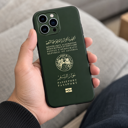 Coque iPhone style passeport Algérie Tunisie en TPU souple