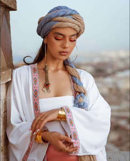 Kimono long Lkhzana brodé – création algérienne