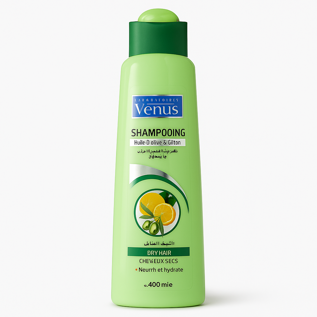 Shampooing Vénus Huile d'Olive & Citron 400 ml – Cheveux Secs & Abîmés