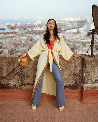 Kimono long Lkhzana brodé – création algérienne