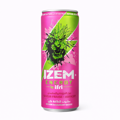 IZEM Energy Fraise & Abricot – Boisson Énergisante Algérienne 25 cl & 33 cl