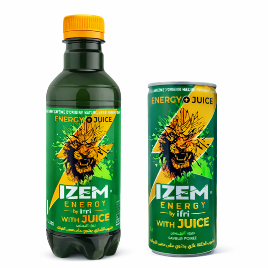 IZEM Energy with Juice Poire – Boisson Énergisante Algérienne 25 cl & 33 cl