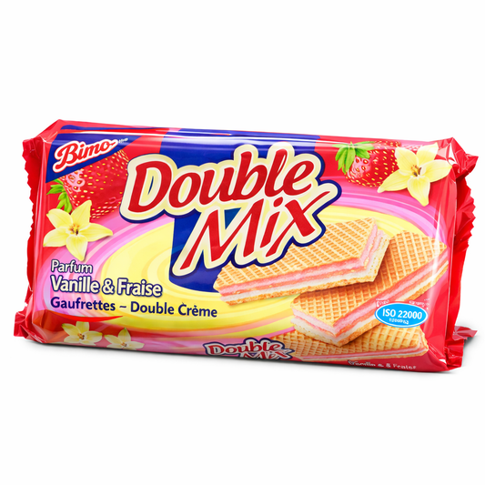 Gaufrettes Bimo Double Mix Vanille & Fraise – Biscuit croustillant à double crème