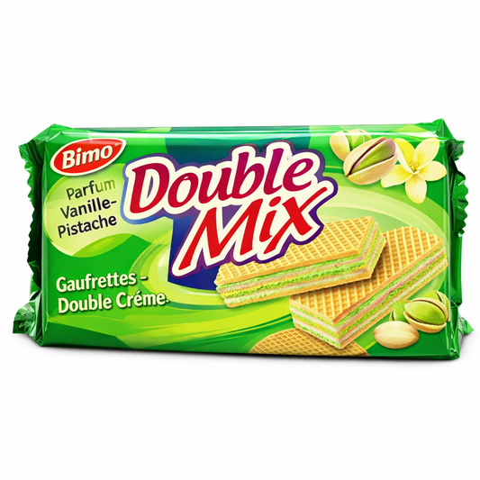 Gaufrettes Bimo Double Mix Vanille & Pistache – Biscuit croustillant à double crème