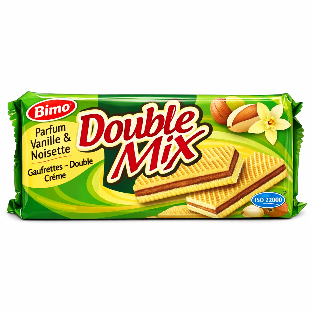 Gaufrettes Bimo Double Mix Vanille & Noisette – Biscuit croustillant à double crème