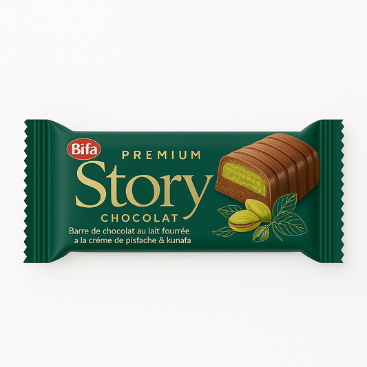 Barre STORY Pistache & Kunafa BIFA 37 g – Chocolat au lait fourré
