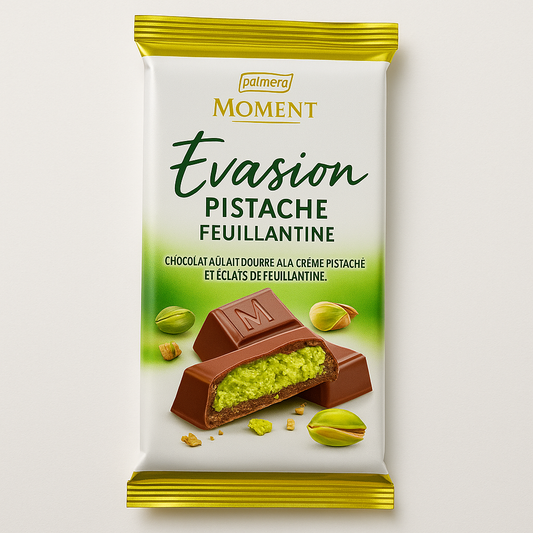 Tablette Moment Évasion Pistache Palmary 95 g – Chocolat au lait fourré à la pistache