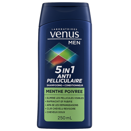 Shampoing Homme Vénus Menthe Poivrée 250 ml – Anti-Pelliculaire 5 en 1