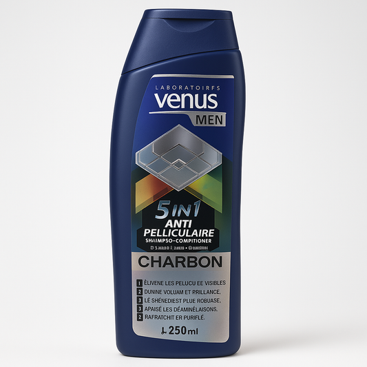 Shampoing Vénus Charbon Actif 250 ml – Anti-Pelliculaire 5 en 1