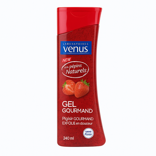 Gel Douche Exfoliant Vénus Fraise 240 ml – Gommage Douceur