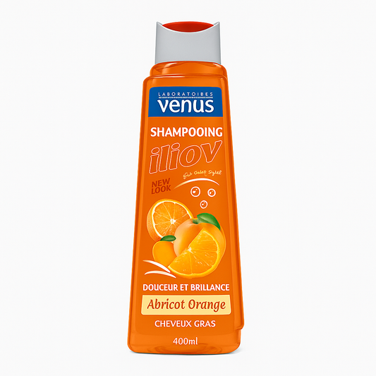 Shampoing Vénus Iliov Abricot & Orange 400 ml – Équilibre Cheveux Gras