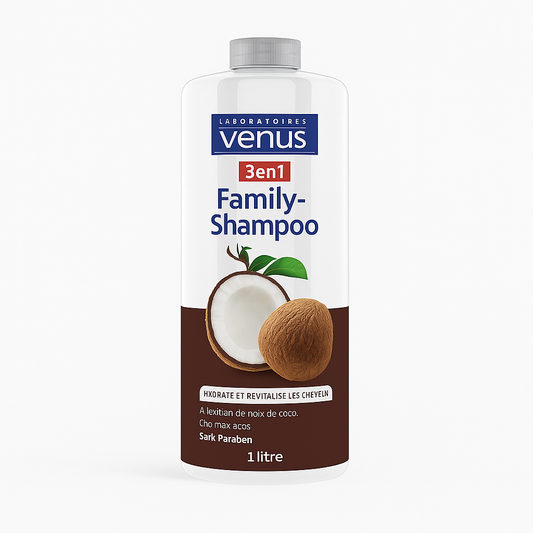 Shampoing Vénus Kératine & Eau de Coco 1 L – Soin 3 en 1 Familial