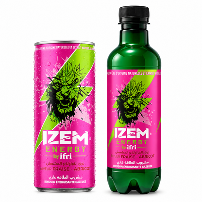 IZEM Energy Fraise & Abricot – Boisson Énergisante Algérienne 25 cl & 33 cl