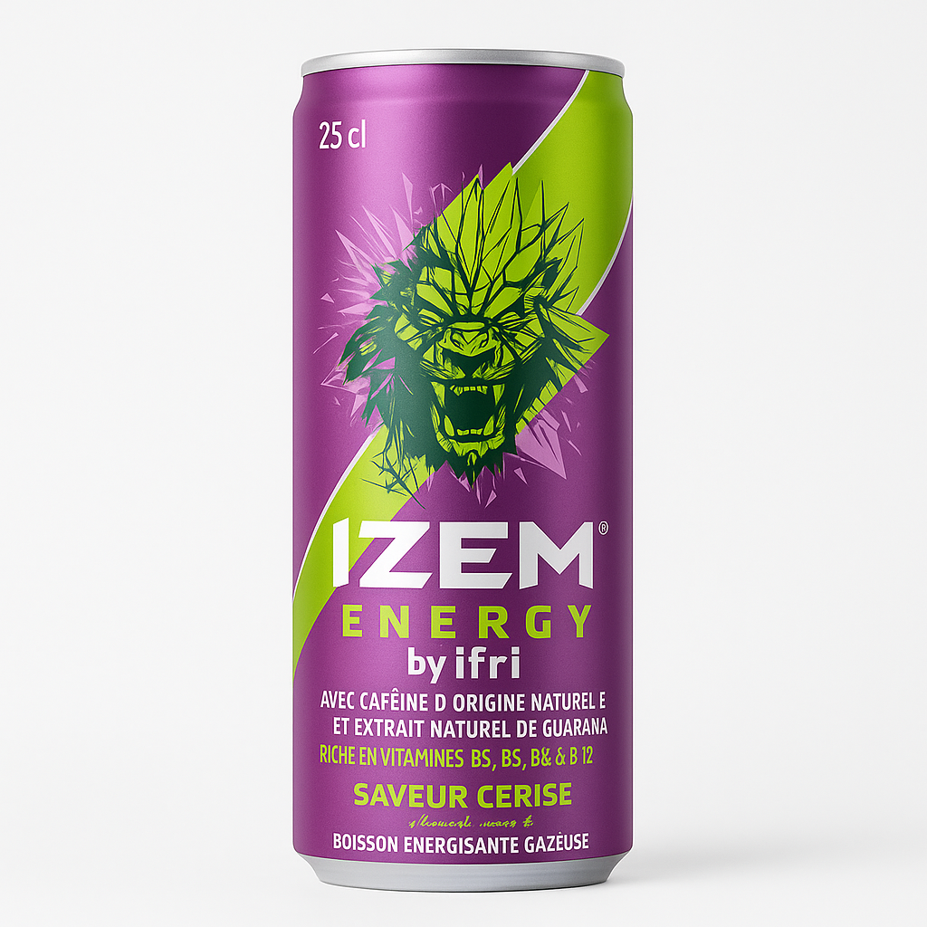 IZEM Energy Cerise – Boisson Énergisante Algérienne 25 cl & 33 cl