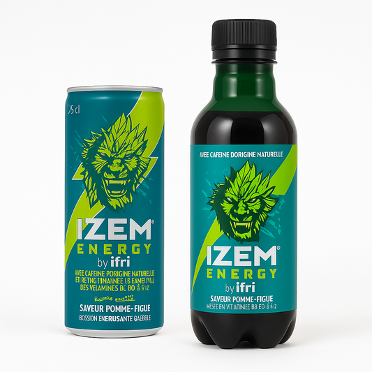 IZEM Energy Pomme & Figue – Boisson Énergisante Algérienne 25 cl & 33 cl