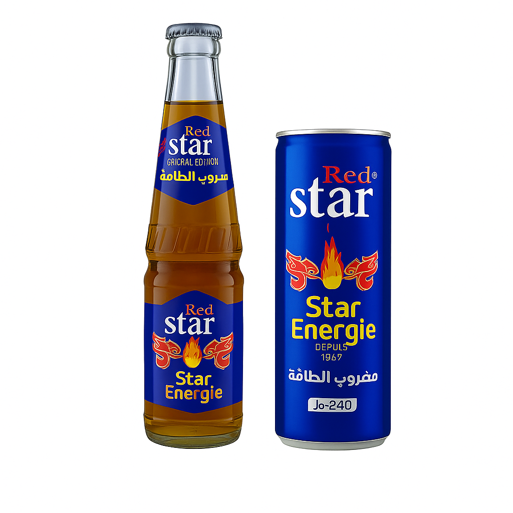 Red Star Énergie Original – Boisson Énergisante Algérienne (Canette 24 cl & Bouteille Verre 25 cl)