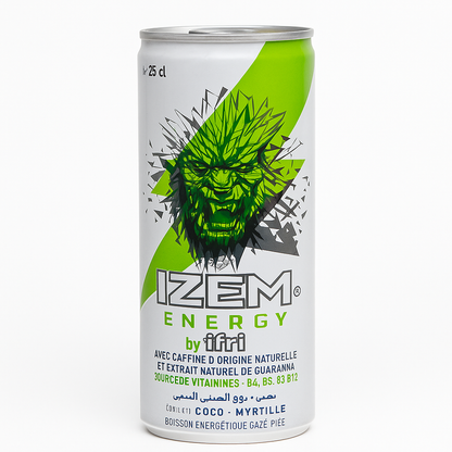 IZEM Energy Coco & Myrtille – Boisson Énergisante Algérienne 25 cl & 33 cl