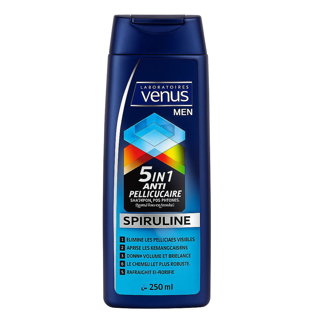 Shampoing Homme Vénus Men Spiruline Anti-Pelliculaire 5 en 1 – 250 ml
