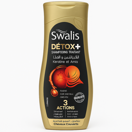 Shampooing Swalis Détox+ Kératine & Amla 300 ml – Détoxifiant, Anti-Stress & Anti-Chute