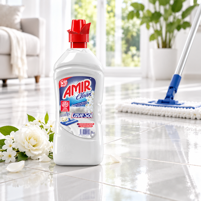 Amir Clean Fleur Blanche 1 L – lave-sol en utilisation avec serpillière