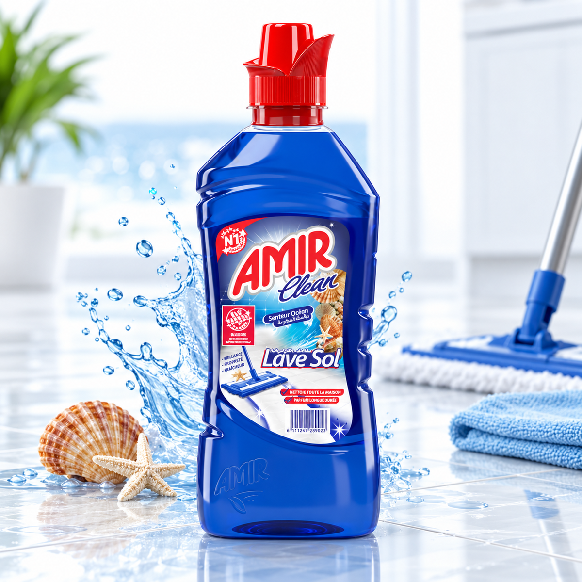 Amir Clean Océan 1 L – lave-sol en utilisation avec serpillière
