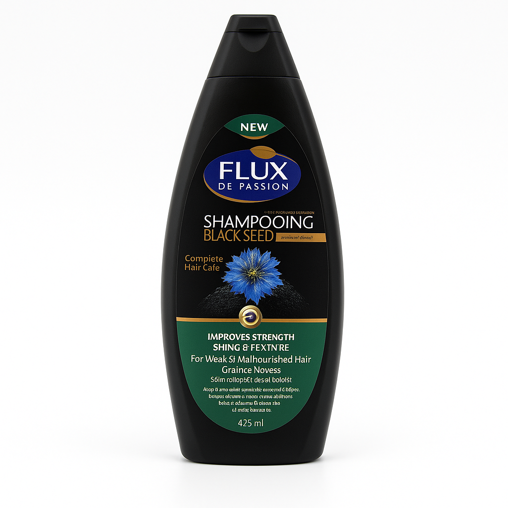 Shampooing Flux de Passion Black Seed Nigelle 425 ml – Cheveux Faibles, Secs & Abîmés
