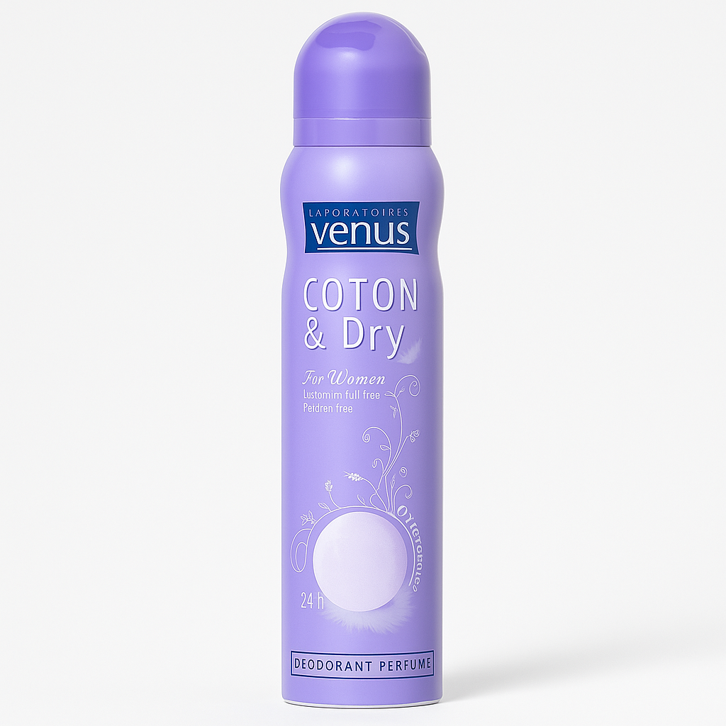 Déodorant Vénus Coton & Dry 24h 200 ml – Sans Sels d'Aluminium & Sans Parabènes