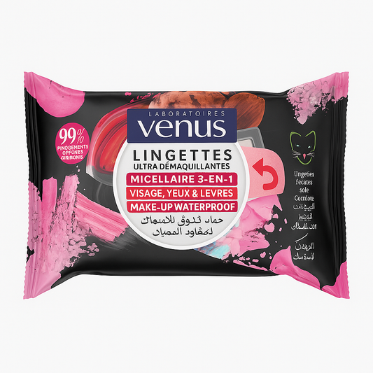 Lingettes Démaquillantes Micellaires Vénus 3 en 1 – 20 Lingettes