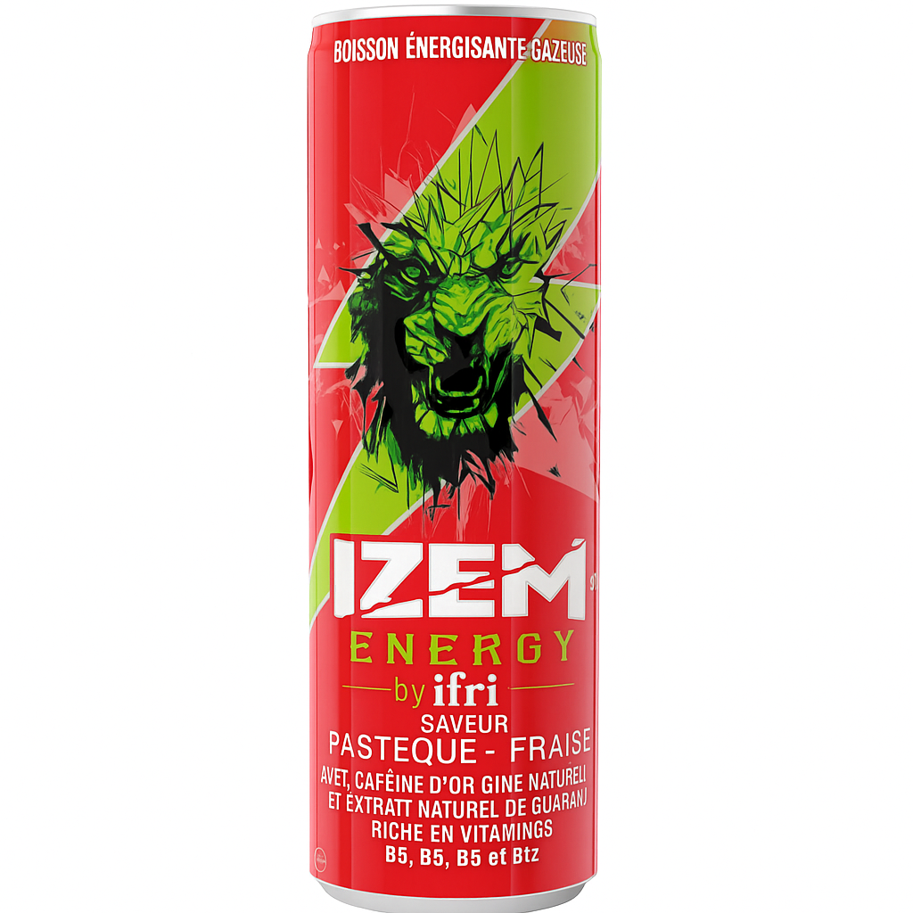 IZEM Energy Pastèque & Fraise – Boisson Énergisante Algérienne 25 cl & 33 cl