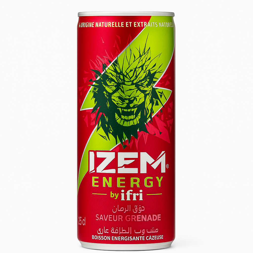 IZEM Energy Grenade – Boisson Énergisante Algérienne 25 cl & 33 cl
