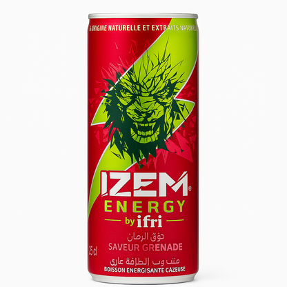 IZEM Energy Grenade – Boisson Énergisante Algérienne 25 cl & 33 cl