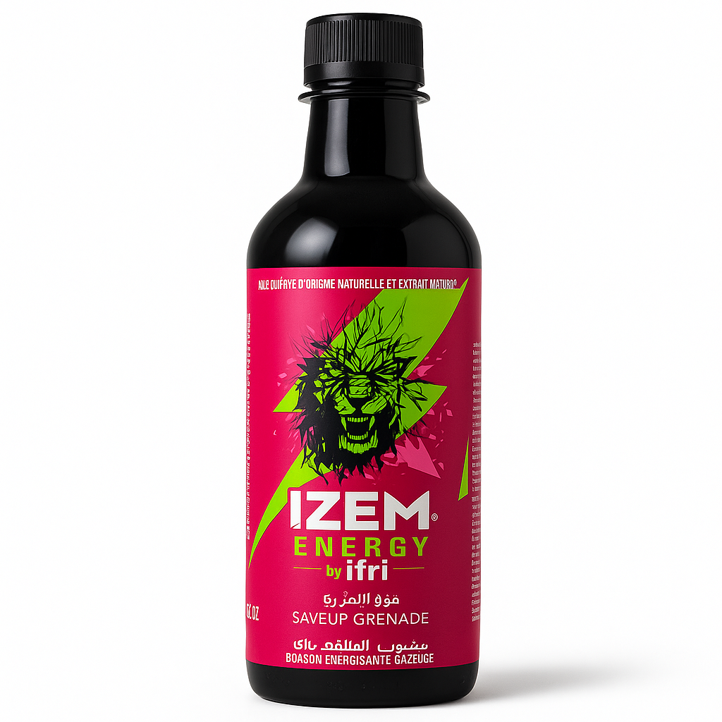 IZEM Energy Grenade – Boisson Énergisante Algérienne 25 cl & 33 cl