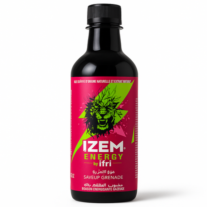 IZEM Energy Grenade – Boisson Énergisante Algérienne 25 cl & 33 cl