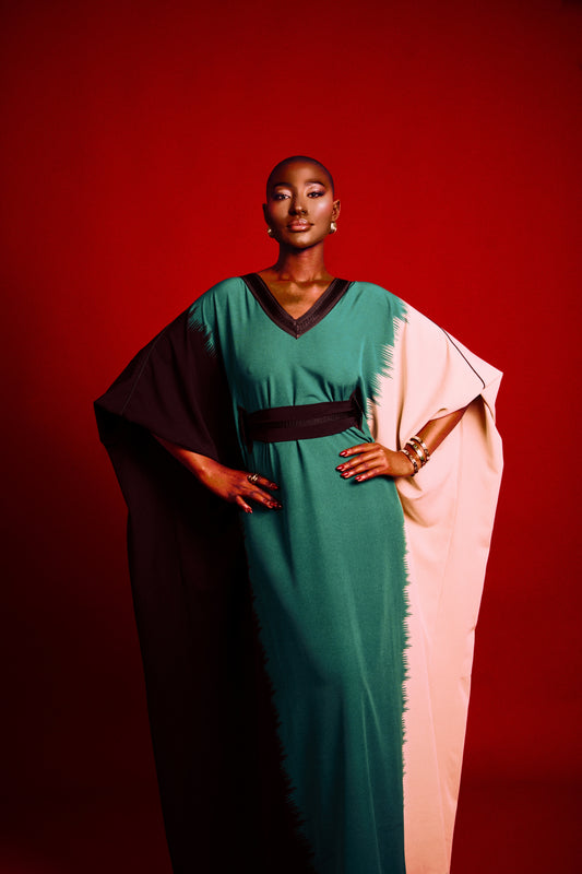 Robe longue Lkhzana en crêpe fluide – création algérienne