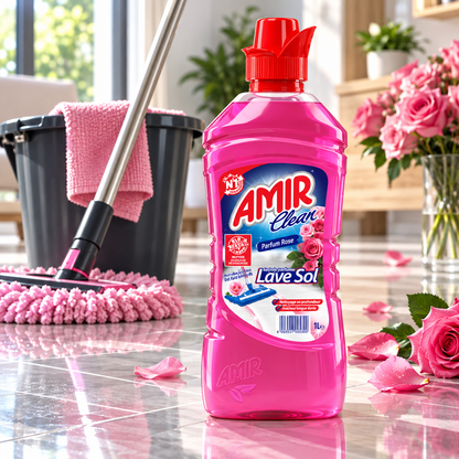 Amir Clean Rose 1 L – lave-sol parfum rose en situation de nettoyage