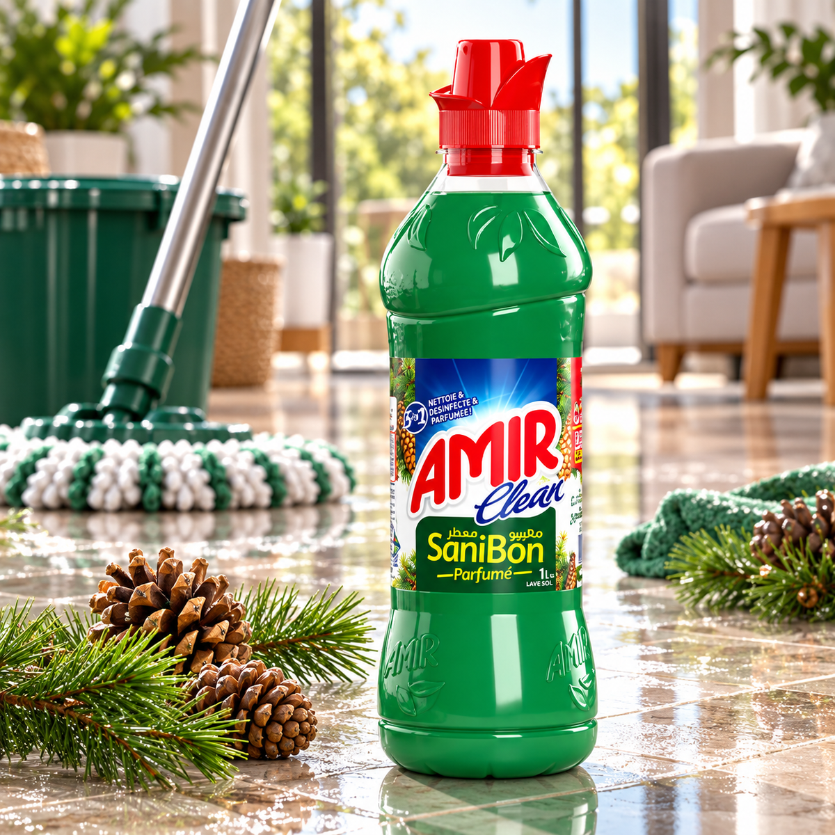 Amir Clean SaniBon Pin 1 L en situation de nettoyage des sols