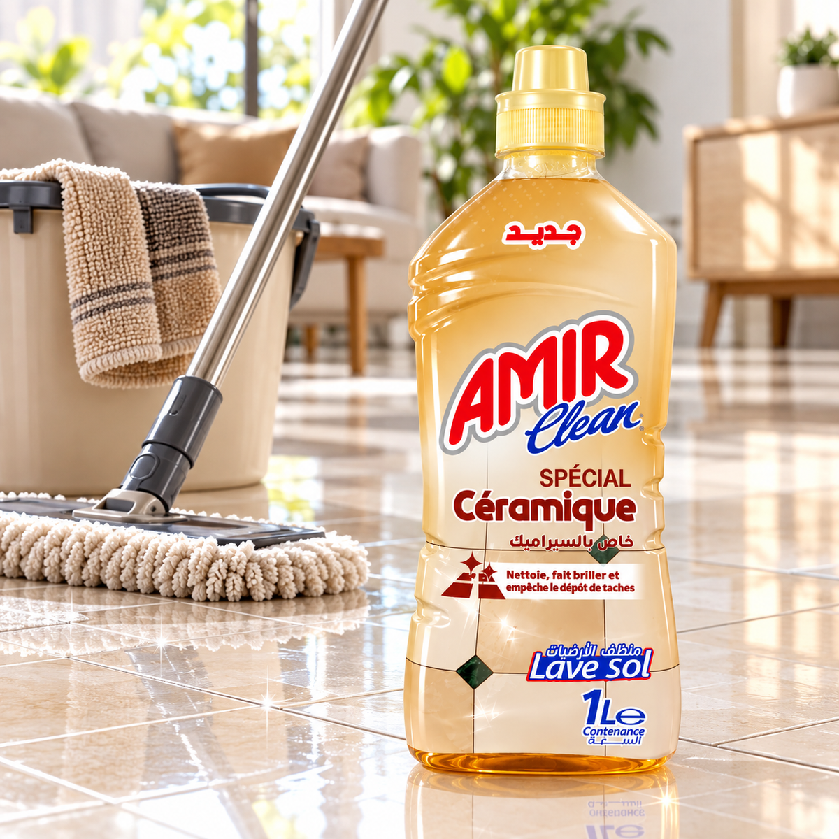 Amir Clean Spécial Céramique 1 L en situation sur sol carrelé