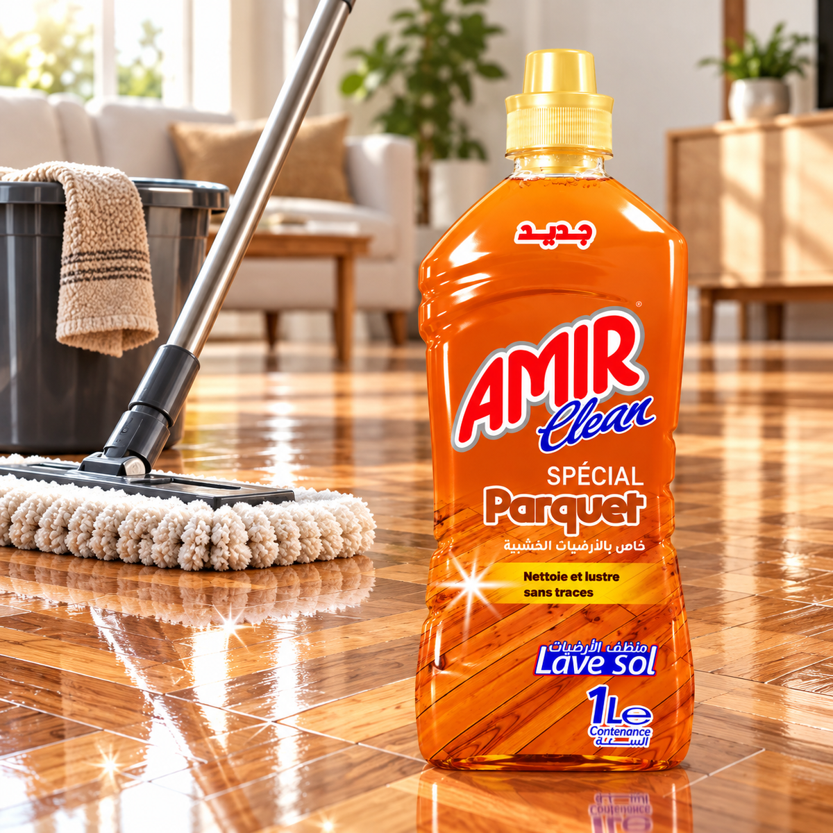 Amir Clean Spécial Parquet 1 L en situation sur parquet