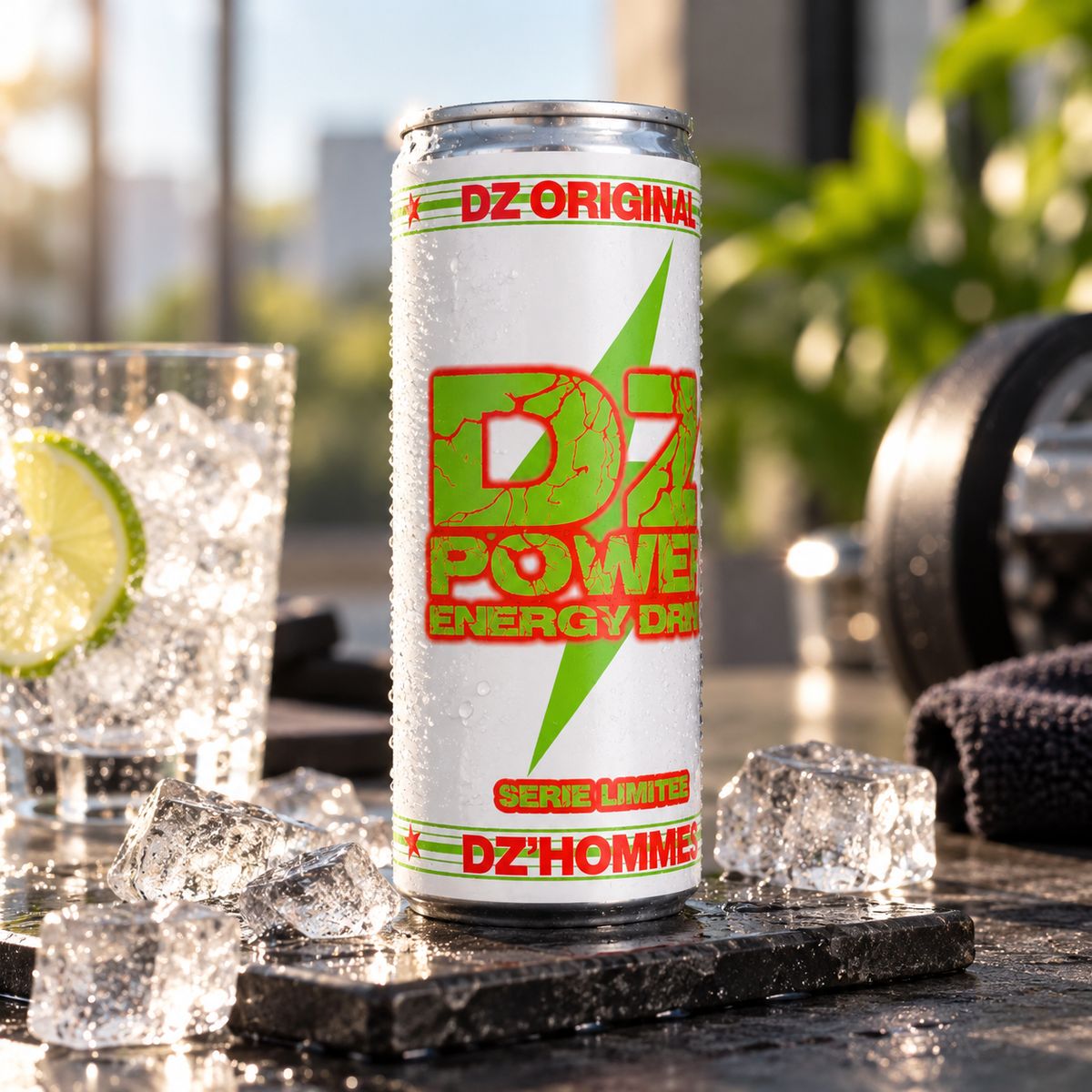DZ Power Original 250 ml – boisson énergisante fraîche en mise en situation