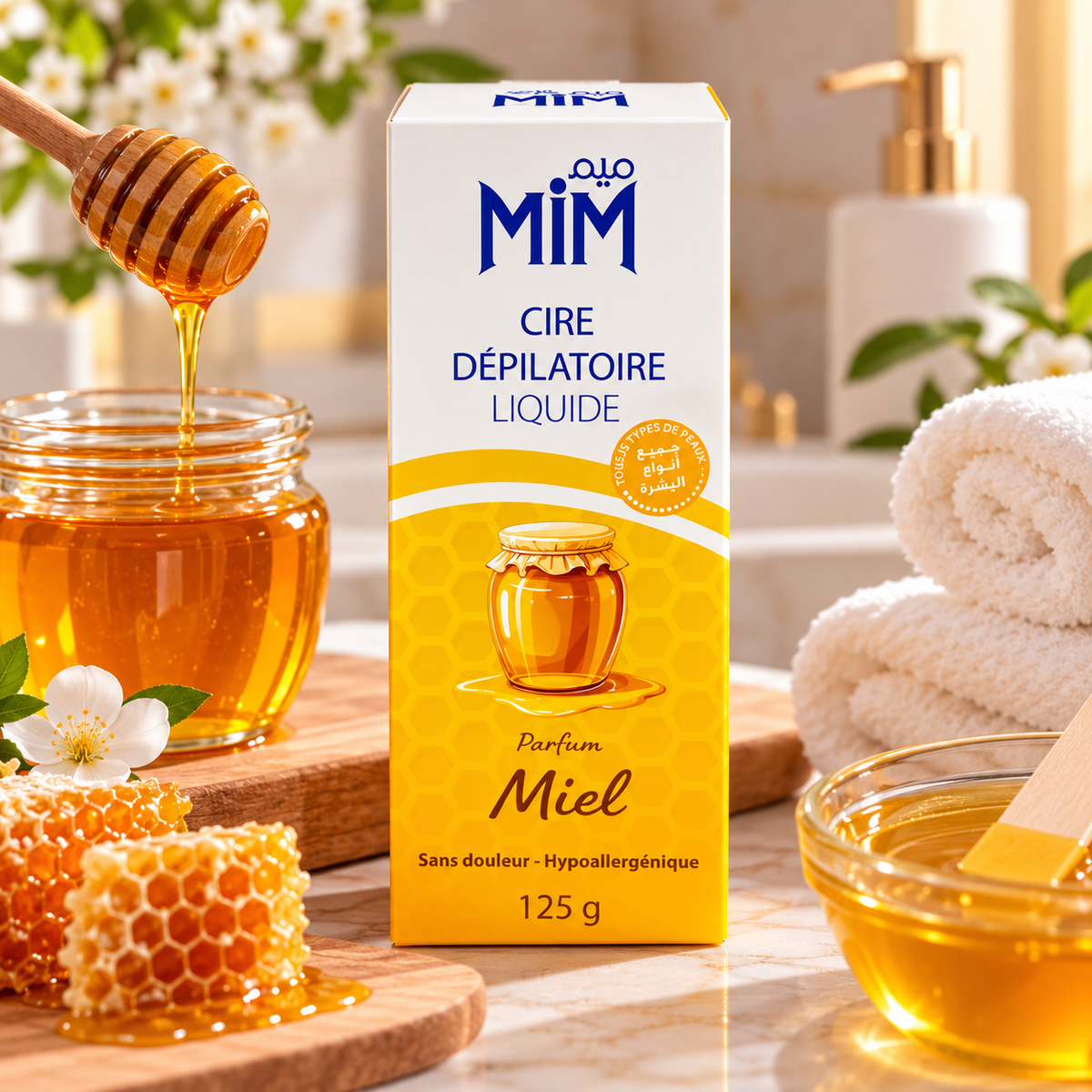 MiM cire dépilatoire miel 125 g en ambiance salle de bain