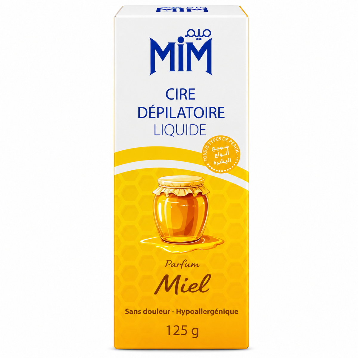 MiM cire dépilatoire liquide parfum miel 125 g sur fond blanc