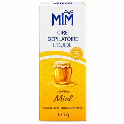 MiM cire dépilatoire liquide parfum miel 125 g sur fond blanc