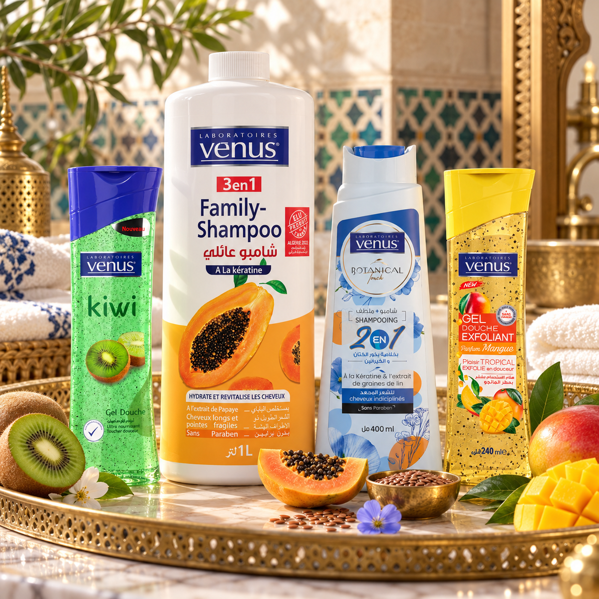 Pack quatre soins Vénus Papaye Lin Kiwi Mangue dans une ambiance algérienne premium
