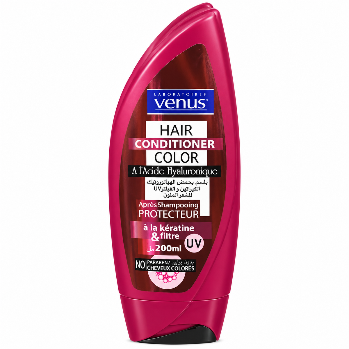 Après-shampoing Vénus Hair Conditioner Color 200 ml cheveux colorés, flacon bordeaux sur fond blanc